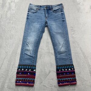 Pilcro Anthropologie Boho Slim Straight Petite Jeans Embellished Cuff Size 26